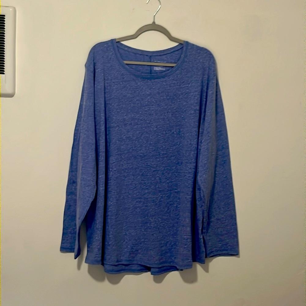 T-shirt, medium blue, long sleeves, rounded neck line, size 3x, 32 long